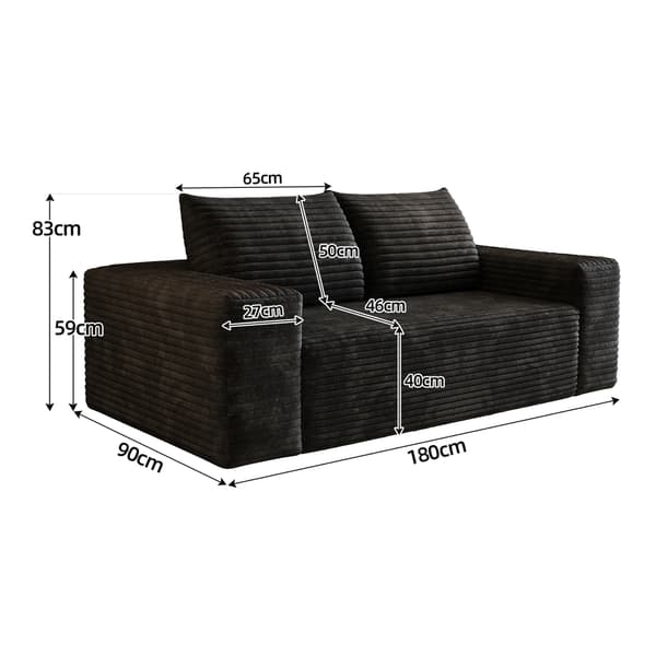 SONNENH 2-sitssoffa, Tyg, Svart, 180 × 90 × 83 cm
