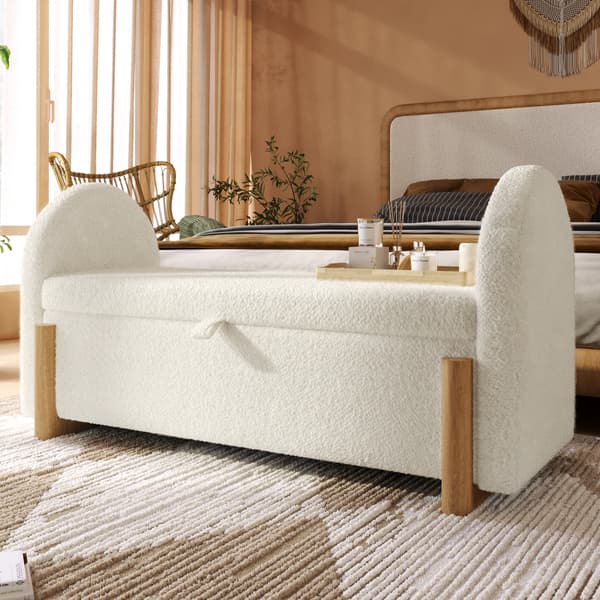 SONNENH Förvaringsbänk, Chenille / Trä, Vit, 106 × 47 × 61 cm