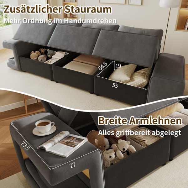 SONNENH Moderne modulær 3- sædersofa med brede armlæn, cloud sofa, integreret opbevaring, polstret kæledyr område