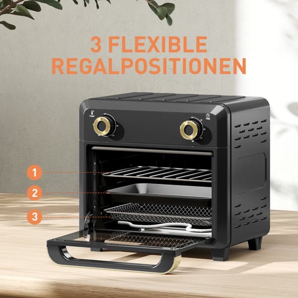 SONNENH Miniovn med varmluft, airfryer, timer, indvendig belysning, 10L, sort