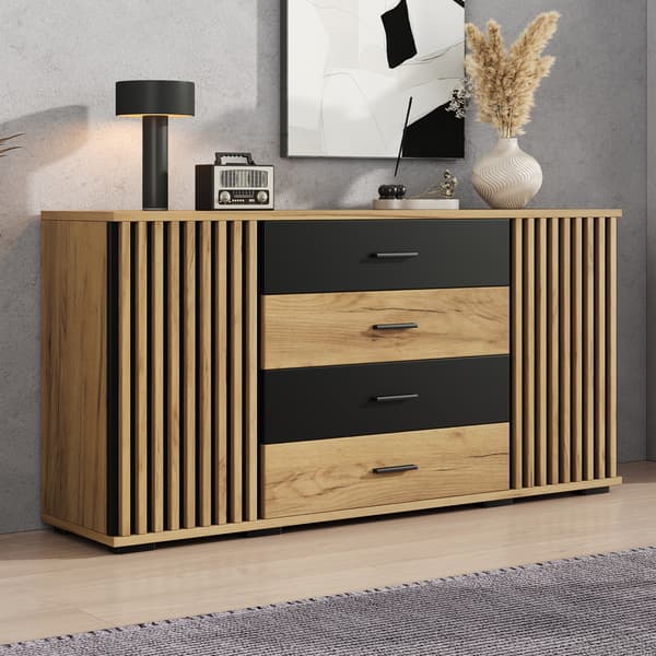 SONNENH Skænk, MDF, Sort, 140 × 35 × 70 cm