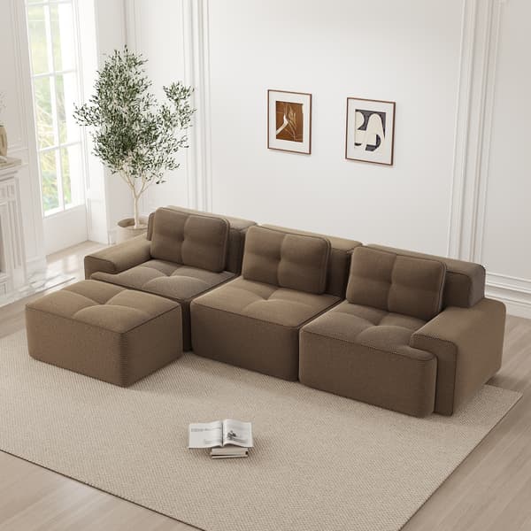 SONNENH Cloud Modular Sofa Boneless L Shaped Sofa, Modular Sofa med Ottoman, Modular Cloud Sofa, 3 Seater Corduroy Cloud Sofa för vardagsrum