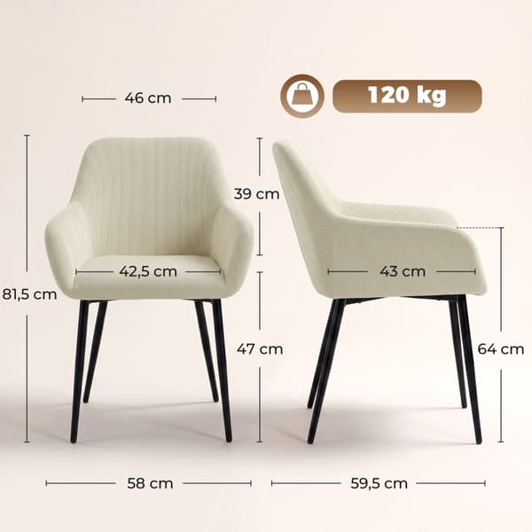 SONNENH Spisestuestol – sæt med 2, Polyester, Cremefarvet, 59,5 × 58 × 81,5 cm