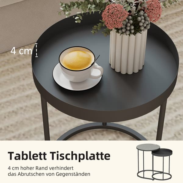 SONNENH 2-delt sæt stueborde, stablebare, bakke-design, metal, grå