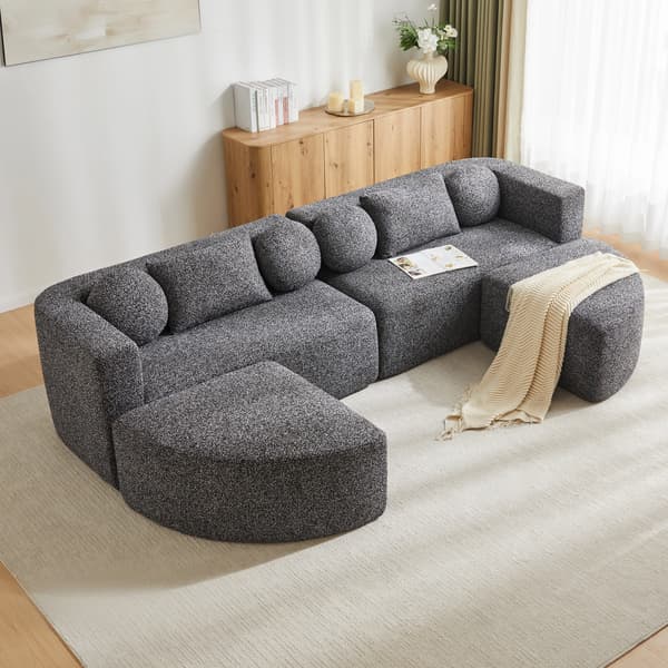SONNENH Modulär bäddsoffa med sovfunktion, helt komprimerad molnsoffa, chenille, ingen montering, svart, B292 x D165 x H68 cm