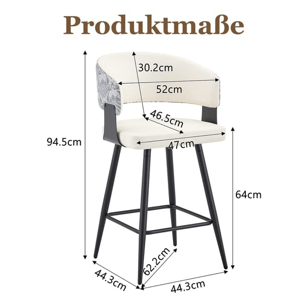 SONNENH Barstol – set med 2, PU, Vit, 47 × 46,5 × 94,5 cm