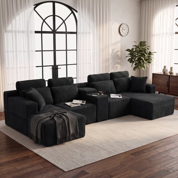 SONNENH U-formet sofa, Skum, Sort, 372 × 151 × 80 cm