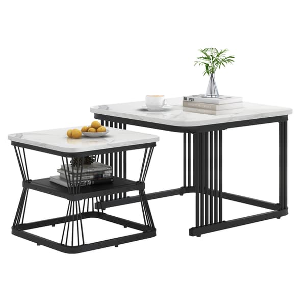 SONNENH Sidobord – set med 2, MDF, Vit, 65 × 65 × 45 cm
