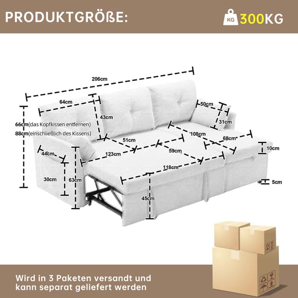 SONNENH Sovesofa, Fløjl, Mørkegrå, 206 × 108 × 66 cm