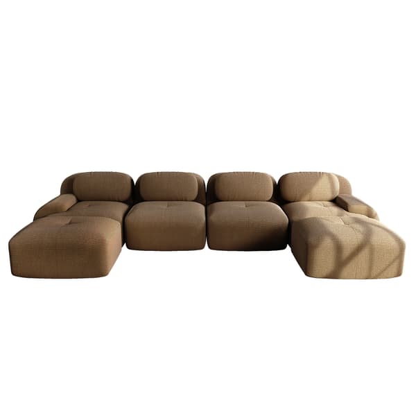 SONNENH Modulært U-sofa uden samling, rammefri sofa, åndbart kordfløjsstof, 32D høj-elastisk polstring, ekstra brede armlæn