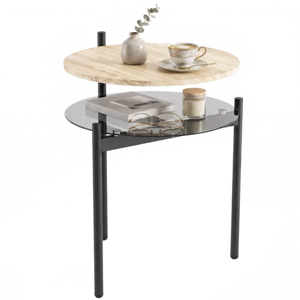 SONNENH Sidebord, Træ / Glas, Eg, 41,8 × 39,8 × 53,5 cm