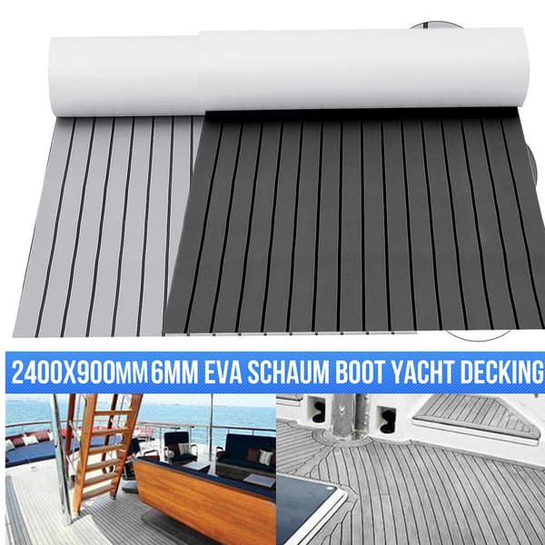 Selvklæbende EVA båddæksmåtte 240×90×0,6 cm, mørkegrå med sorte striber, 6 mm