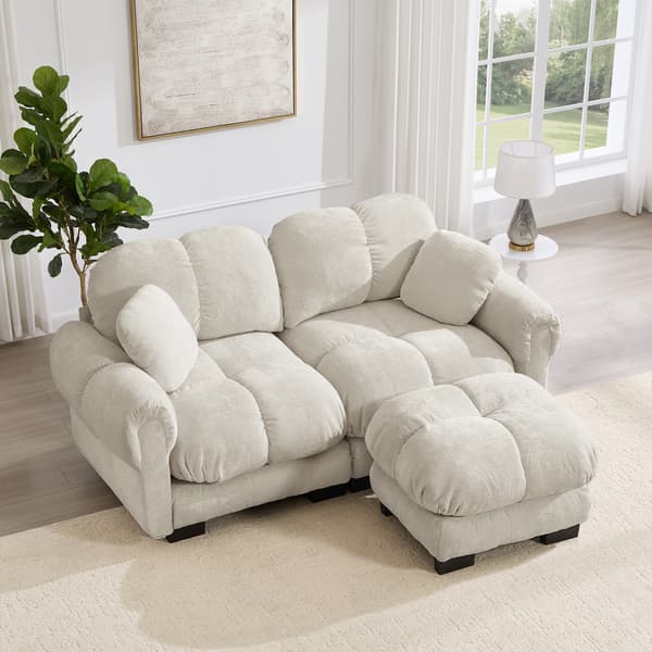 SONNENH 2-sitsig Chenille Sofa, L-formad Modular Corner Sofa, Fine Quilted Design, Elegant Style, Thick Seat Cushions, Soft & Supportive