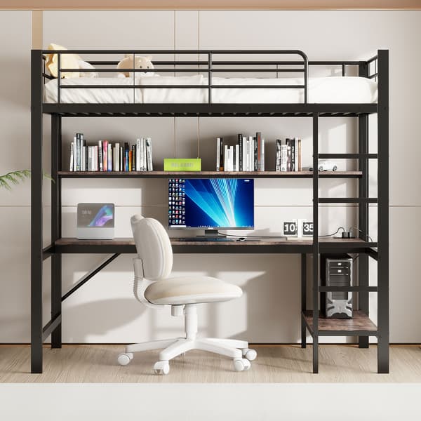 Køjeseng, 90 x 200 cm, sort, med opbevaring, med LED, med sengegavl