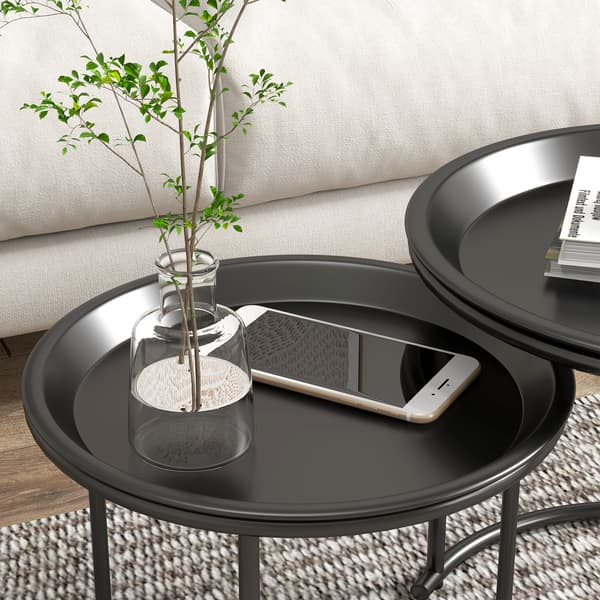 SONNENH Sidebord – sæt med 2, Stål, Sort, 43 × 43 × 38 cm