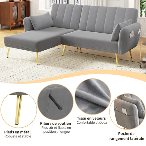 SONNENH Modern hopfällbar soffa, L-formad soffa, bäddsoffa med extra hörn, hörnsoffa med sovfunktion, lämplig för vardagsrum, sovrum, hemmabio