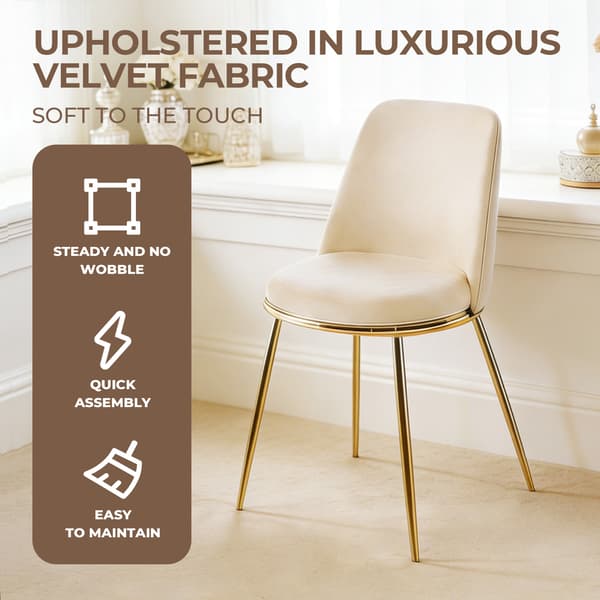 SONNENH Modern cremevit matstol (set om 2) - guldbelagda metallben, sammetstyg