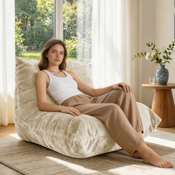 SONNENH Sækkestol, Chenille, Beige, 90 × 100 × 80 cm