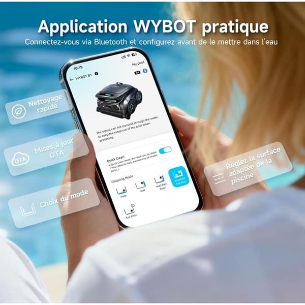 Robotpool - WYBOT - B1 - Trådlös - Kontroll via app - 100 min autonomi