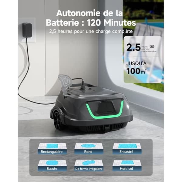 Trådløs poolrobot Wybot A1 - Bundrensning, Lang batterilevetid