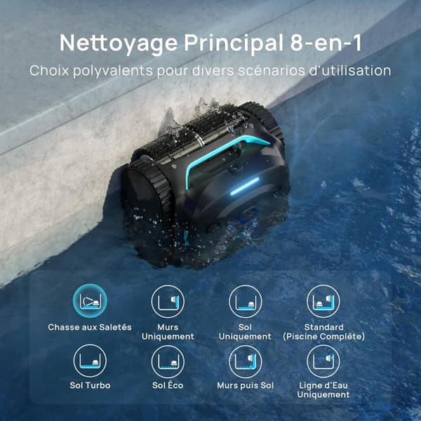WYBOT C2 Vision - Trådløs Poolrobot med Smart Vision, Intelligent Navigation, 8 Rengøringsmetoder, lang batterilevetid...
