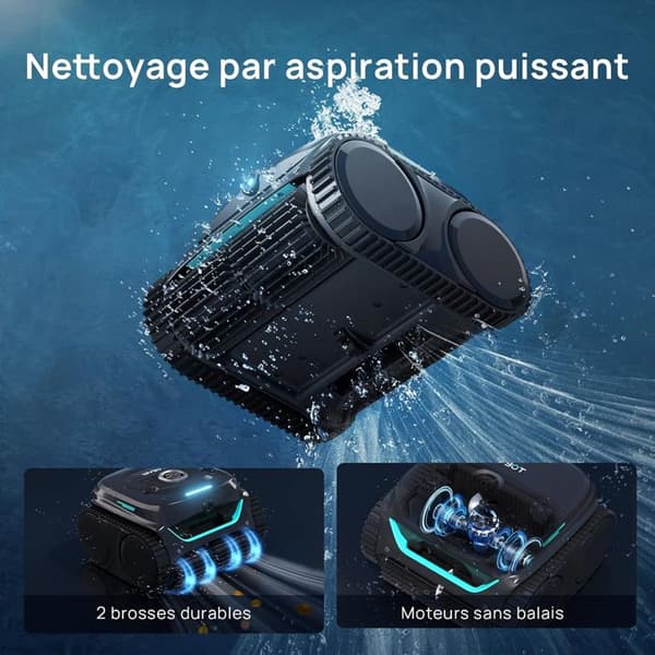 WYBOT C2 Vision - Trådløs Poolrobot med Smart Vision, Intelligent Navigation, 8 Rengøringsmetoder, lang batterilevetid...