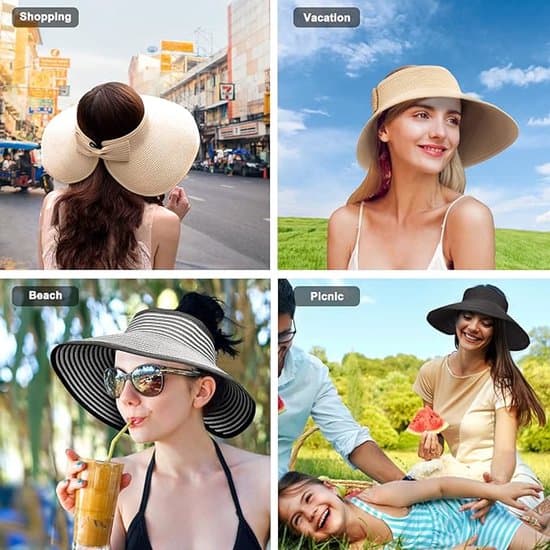 Bredskygget stråvisirhat Foldbar sommer topless solhatte til kvinder