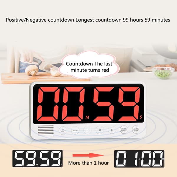 Digital timer, madlavningstimer, stopur, LED display timer, op/ned tæller, lærer/klasselokale/køkken timer