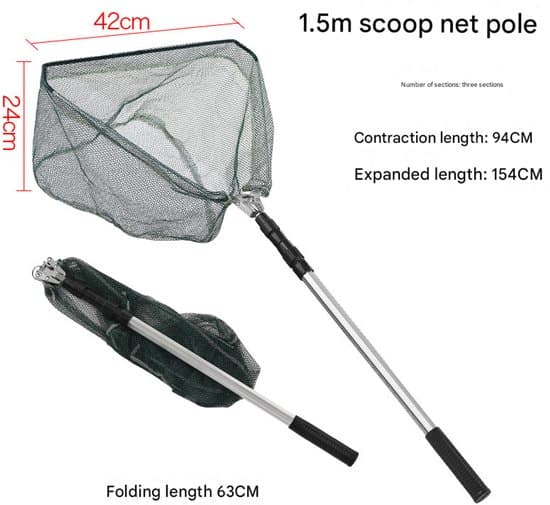 150 cm teleskopiskt hopfällbart fiskehåv - för dammar/pooler - silver