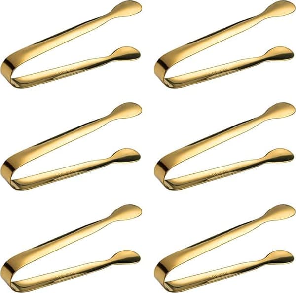 6-pak Mini Isklips i Rustfrit Stål - Guldsukker- og Chokoladeklips - Multifunktionelle Serveringsklips til Cafeer, Fester og Buffeter