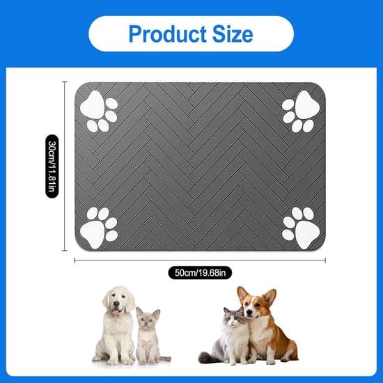 Fodermåtte til hunde og katte 50 x 30 cm - Absorberende fodermåtte - Hurtigtørrende fodermåtte til mad og vand