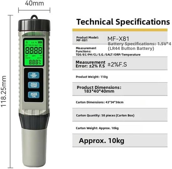 Vandkvalitetstestermåler, Digital pH ORP Salinitetsanalysator med LCD-baggrundsbelysning til drikkevand, akvarium, hydroponics