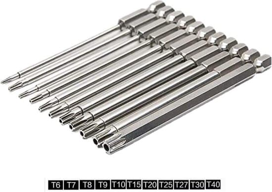 11-dele skruetrækkerbitsæt, Torx, S2 stål, 100 mm
