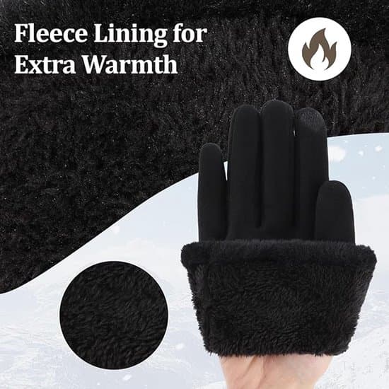 Varma handskar, vintervarma handskar för kvinnor, med fleecefoder, pekskärmsfunktion, svarta.