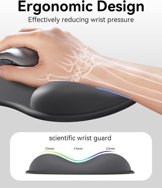 Ergonomisk musemåtte med gelpude - Blød og behagelig - Sort
