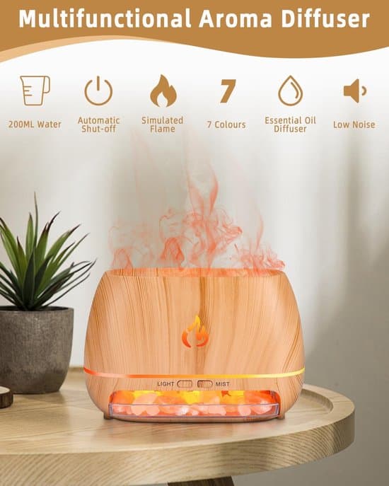 Flammeeffekt Aroma Diffuser - Æterisk Olie Aroma Diffuser - 250ml - 7-farvet Luftfugter - Velegnet til Hjem og Kontor