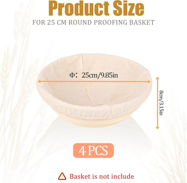 4-pack brödkorgsfoder – naturlig rottingbakduk – cirka 25 cm