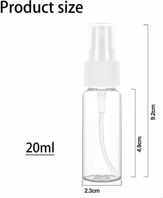 20 ml:n suihkepullo, minisuihkepullo, tyhjä suihkepullo, läpinäkyvä muovi, suihkepullo,