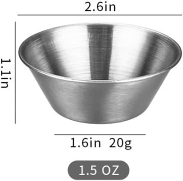 18-delt krydderikopsæt i rustfrit stål, perfekt til dips og serveringskopper, 1,5 oz - sølv