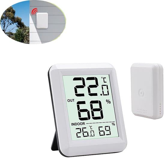 Digital inomhus-/utomhustermohygrometer, trådlös med utomhussensor, vit, batteri ingår ej