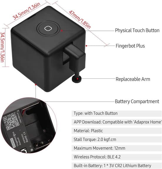 Smart Fingerbot - App-controller - Hjemmeautomatisering - App- og stemmestyring - 5,7 x 5,7 cm - Hvid