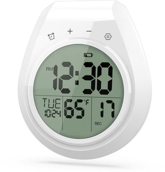 Vattentät badrumsklocka – duschtimer, digital duschtimer – LCD-display – 12/24-timmarsvisning – Celsius/Fahrenheit – sugkoppsmontering