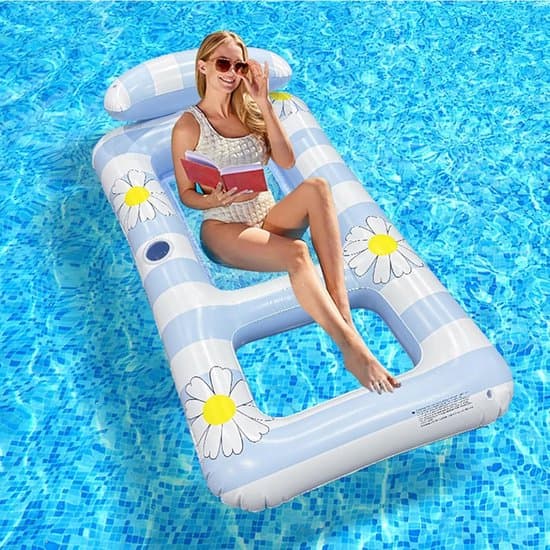Uppblåsbara poolstolar för vuxna, flytande solstolar med nackstöd, lämpliga för pooler, sjöar, floder, trädgårdar och resorter.