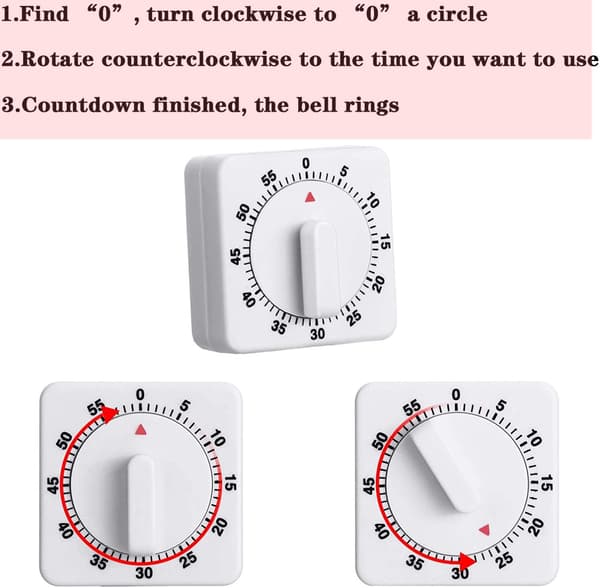 2-pack 60-minuters visuell kökstimer, mini nedräkningsmekanisk timer