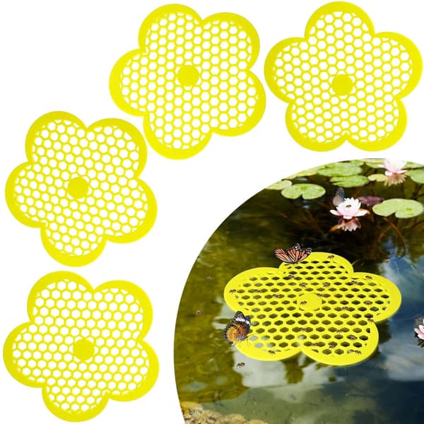 4-pak 22 cm blomsterformede flydende bi-øer og sommerfuglefoderautomater til pools