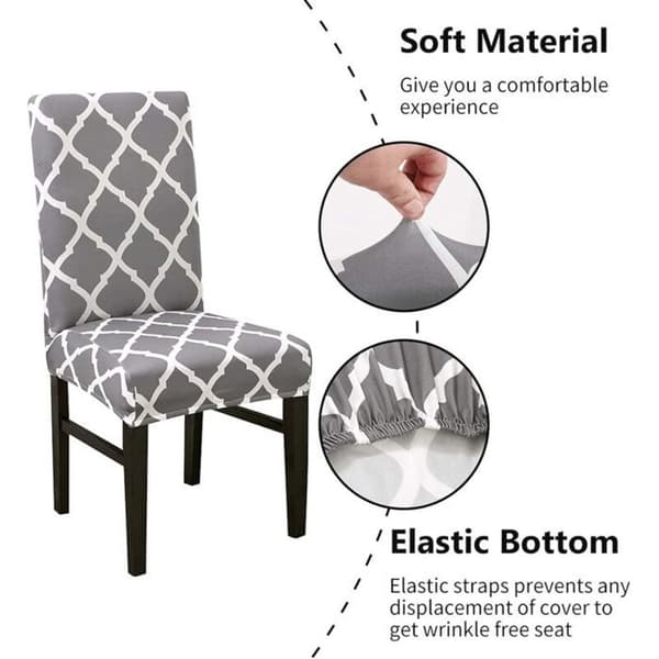Elastiska stolsöverdrag, grårutigt mönster, maskintvättbara, stolsöverdrag - 4-pack