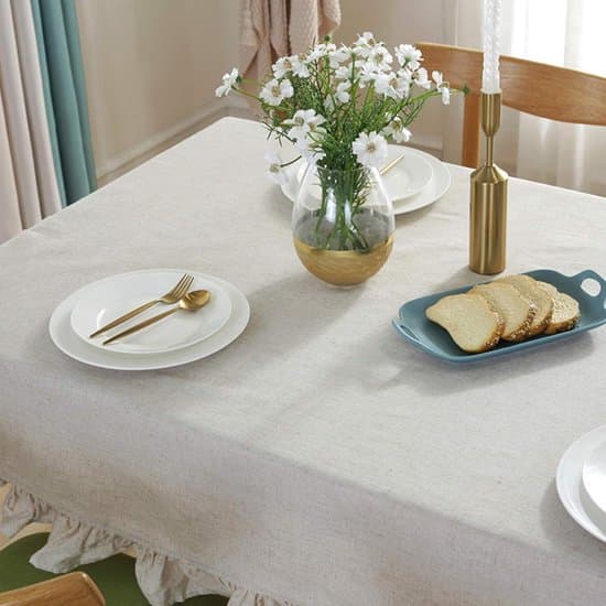 Beige linneduk, rektangulär, slitstark, lämplig för middagar och picknick, storlek: 100 x 140 cm