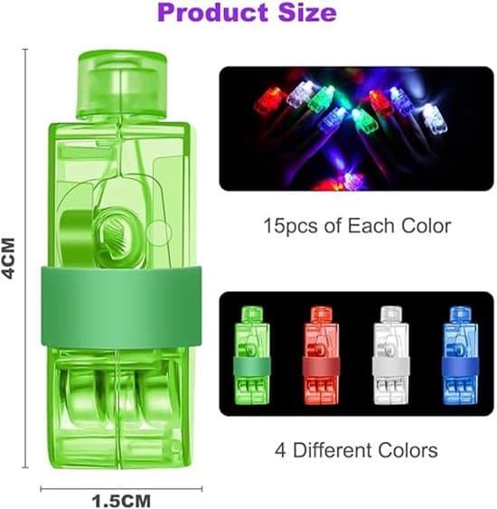 60-delt LED-fingerlyssæt - Assorterede farver