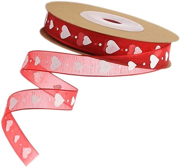 10 meter hjärtformat polyesterband, lämpligt för bröllopsdekorationer, vitinslagna presenter, etc. (2-pack)