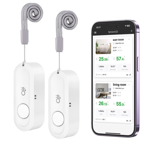 Bluetooth-ansluten väderstation (2-pack), Bluetooth-sensor för termometer och hygrometer, trådlös sensor, termometer, hygrometer